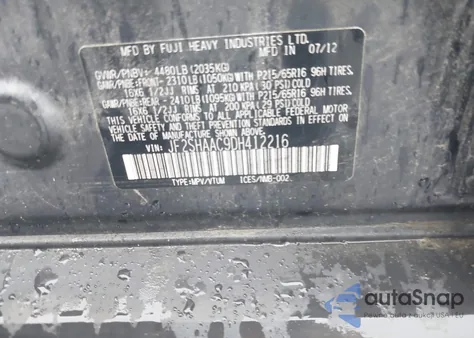 2013 Subaru Forester 2.5X from USA, damaged, VIN JF2SHAAC9DH412216